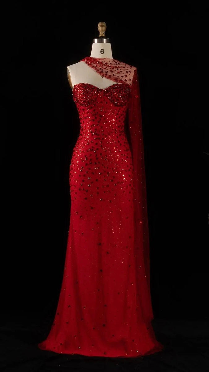Elegant Sweetheart Dress with Draped Tulle Cape and Crystals