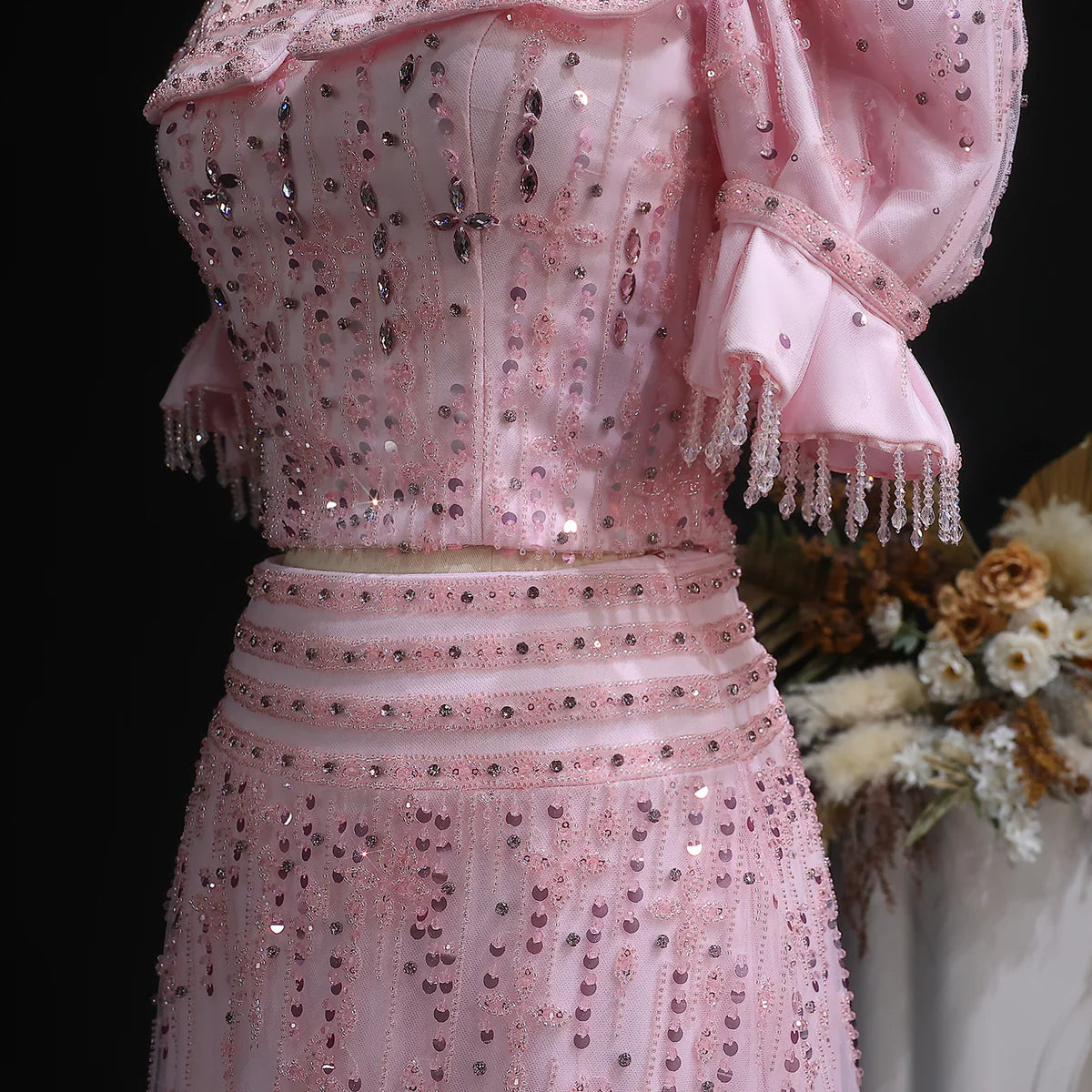 Pink Sequin Two-Piece Evening Gown