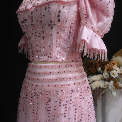 Pink Sequin Two-Piece Evening Gown