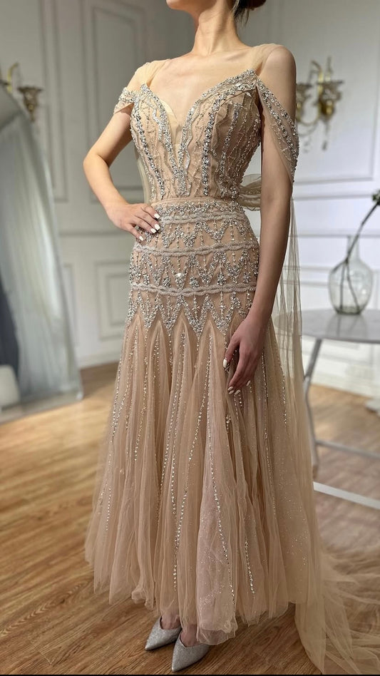 Nude chiffon midi dress