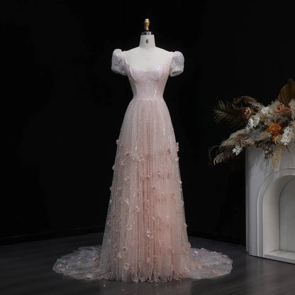Sparkling 3D Floral Appliqué Beaded Tulle Mermaid Dress