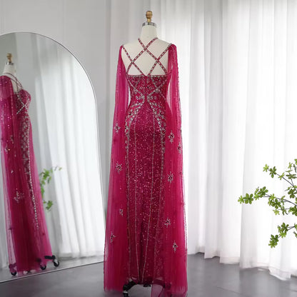Elegant Beaded Gown with Open Sleeves and Crystal Detailing