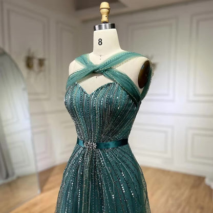 Black Sleeveless A-Line Luxury Beaded Evening Dresses