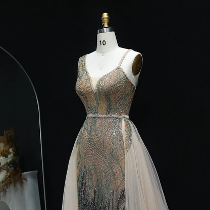 Luxury Dusty Pink Champagne Evening Dresses with Overskirt