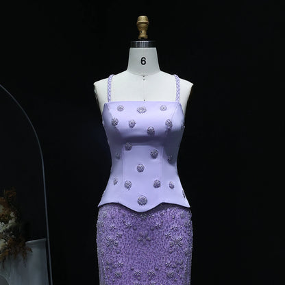 Two Pieces Evening Dress with Spaghetti Straps