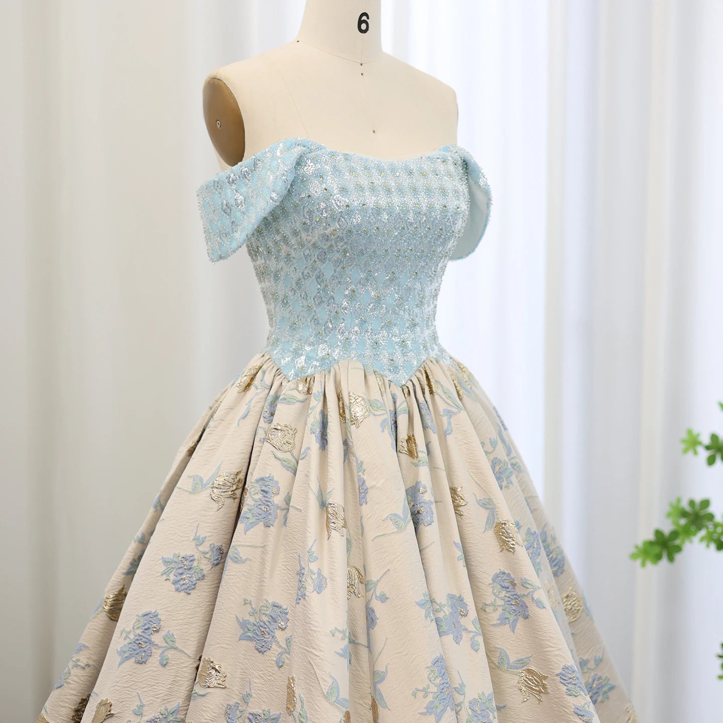 Elegant Off Shoulder Baby Blue Ball Gown Evening Dress