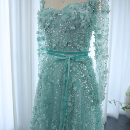 Luxury 3D Flower Long Sleeves Evening Dress