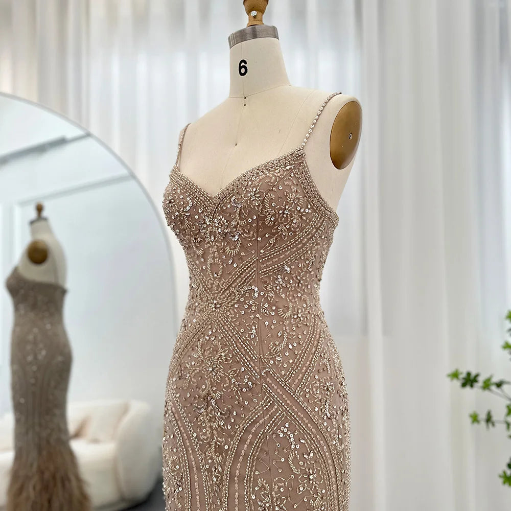 Luxury Feathers Champagne Evening Dress