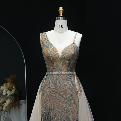 Luxury Dusty Pink Champagne Evening Dresses with Overskirt