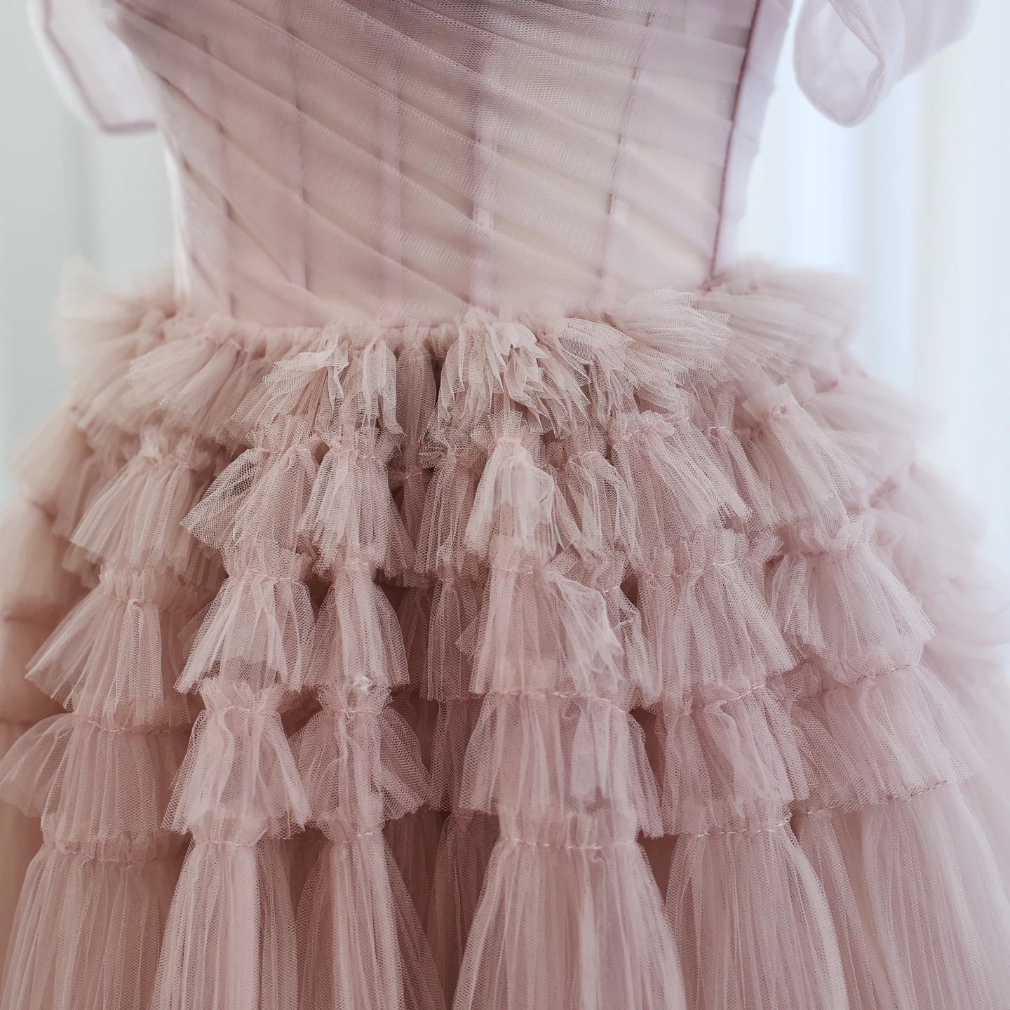 Blush Pink Off Shoulder Ruffles Evening Dress