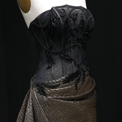 Strapless Sequin Evening Dress with Knot Black