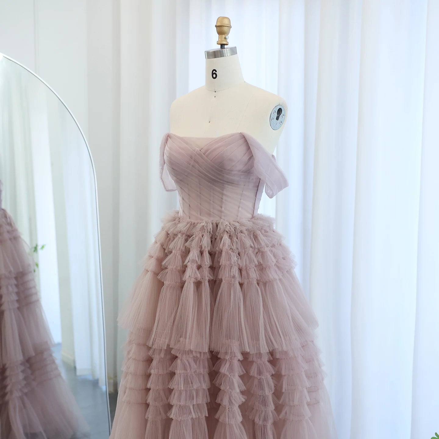 Blush Pink Off Shoulder Ruffles Evening Dress