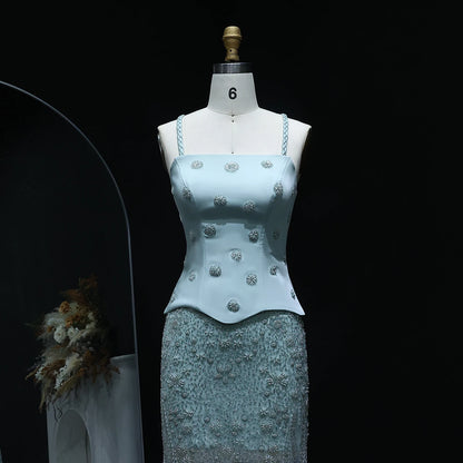 Two Pieces Evening Dress with Spaghetti Straps