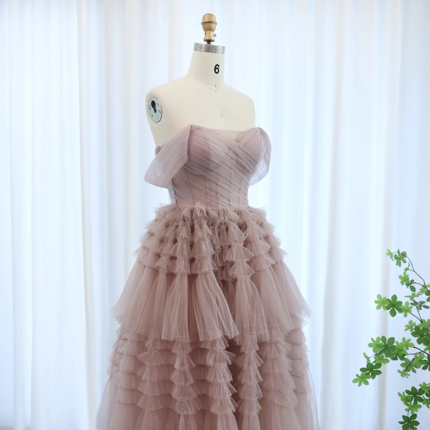 Blush Pink Off Shoulder Ruffles Evening Dress