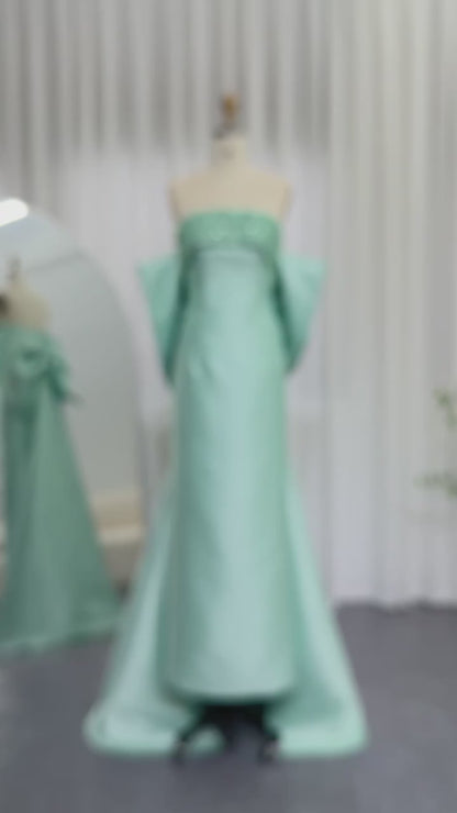 Luxury Evening Dress with Bow Cape Sage