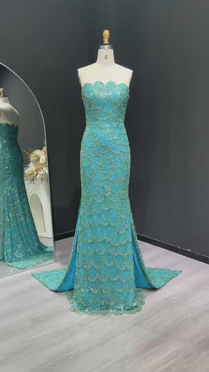 Mermaid Hand-Embroidered Glitter Gown