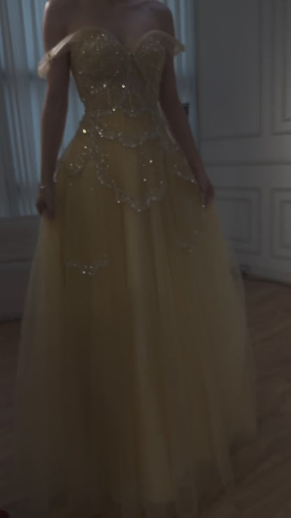 A-Line Elegant Spaghetti Strap Luxury Beaded Evening Dress