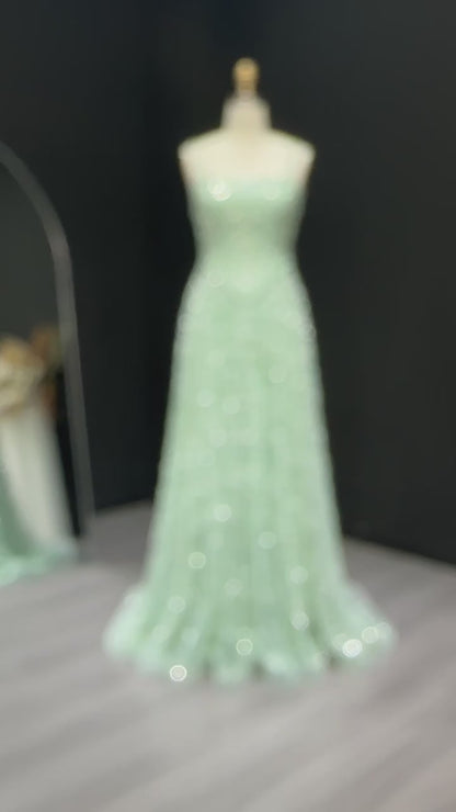 Fully Embroidered Evening Gown with Luxurious Beading and Sparkling Finish – Lace-Up Back Design