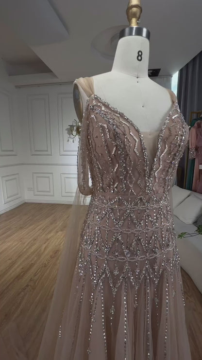 Nude chiffon midi dress