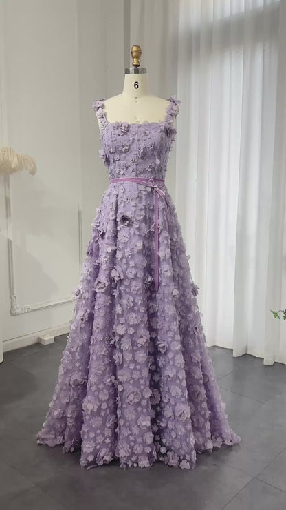 Chic Lilac 3D Embroidered Flowers Evening Dress