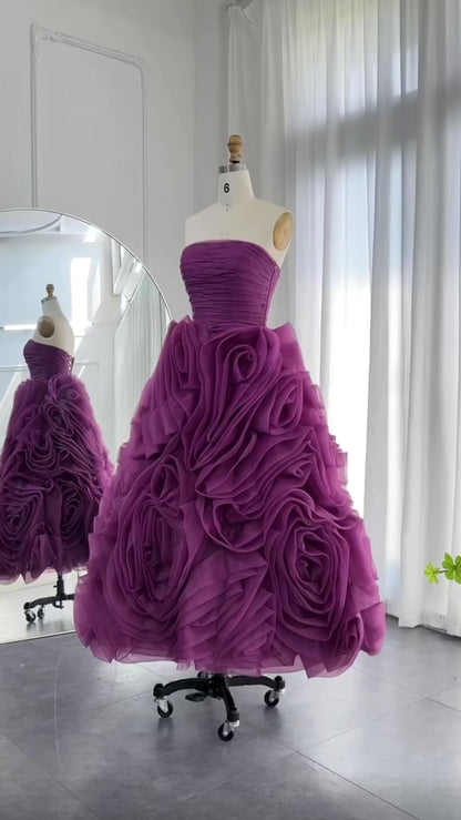 Luxury 3D Flower Purple,Pink Midi dress