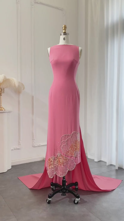 Elegant Fitted Gown with Beaded Butterfly Detail