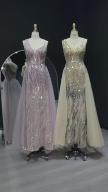 Luxury Dusty Pink Champagne Evening Dresses with Overskirt