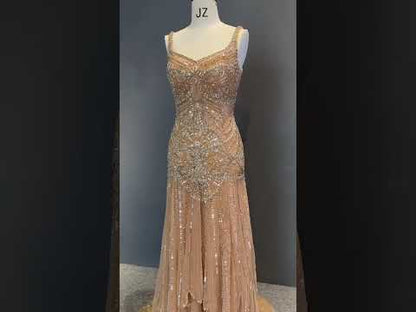 Hand-Embroidered Champagne Couture Gown